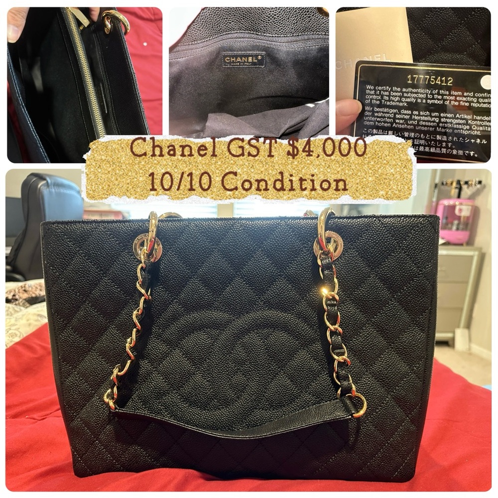 Chanel Black Caviar Leather Tote with Gold Chain